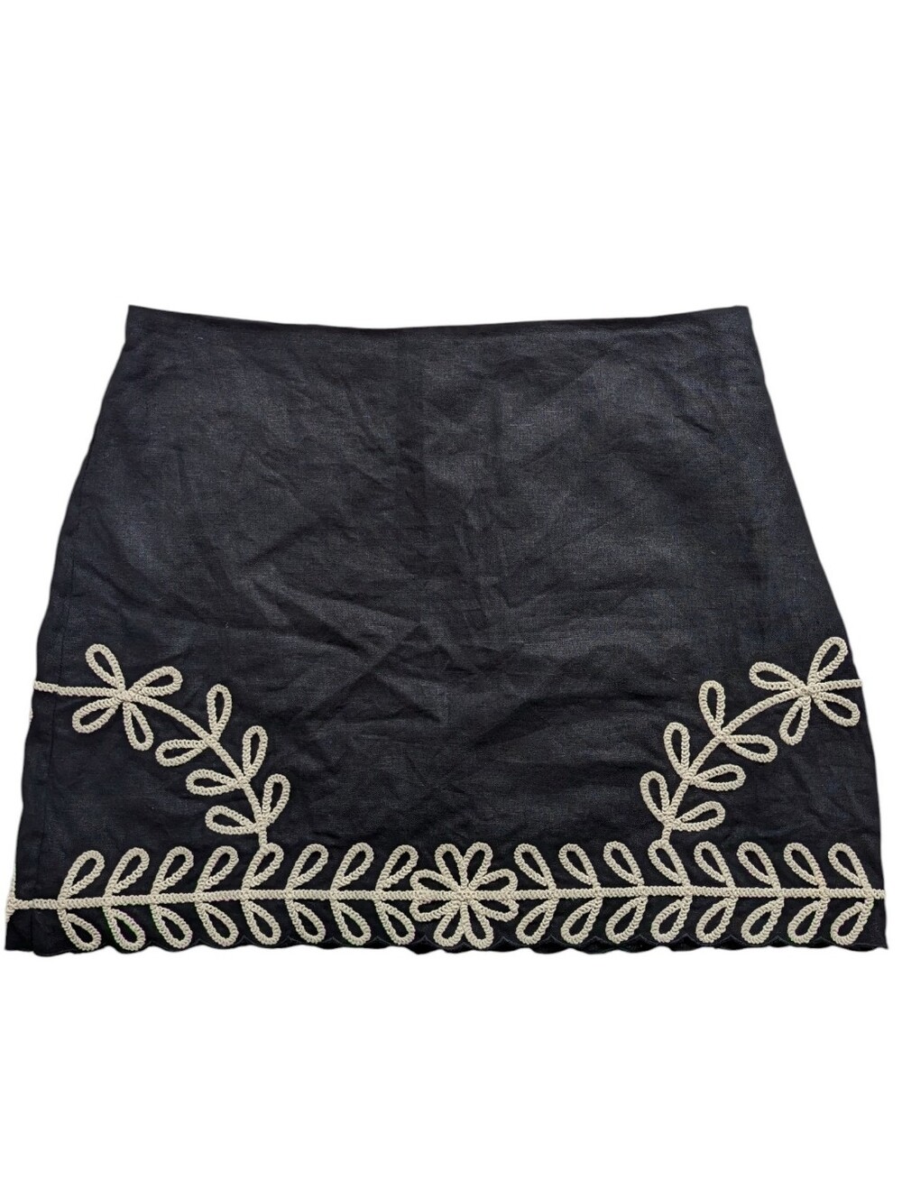 Maison d'Amelie Linen Embroidered Floral Mini Skirt